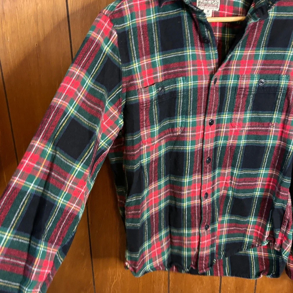 J. Crew Classic Double Brushed Midnight Flannel Shirt Red‎ Green Plaid Size M